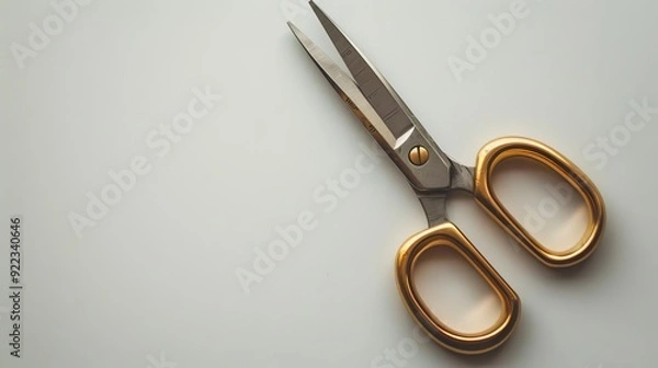 Obraz Minimalist crafting tools, single pair of scissors, white background, soft light