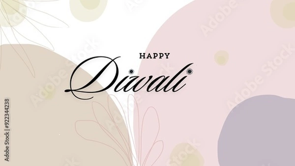 Fototapeta Minimal pastel Background design for Diwali celebration card with botanical elements.