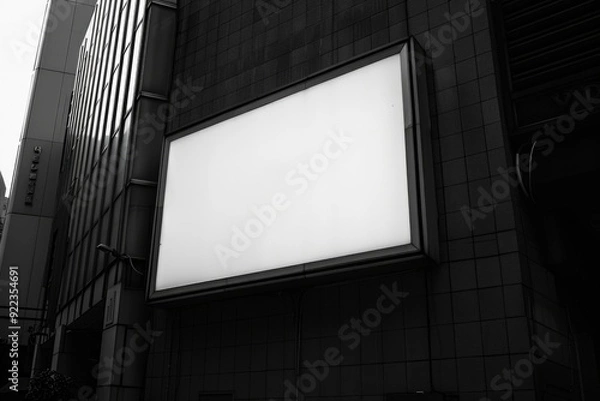 Obraz Two tall, vacant billboards lining the side of a building. Urban setting with potential advertising spaces.