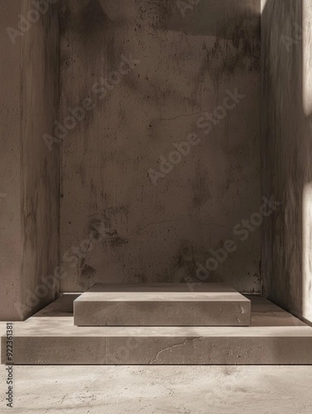 Fototapeta A modern minimalist style concrete staircase with a monochromatic color scheme and sparsely decorated steps.