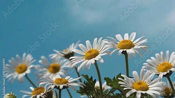 Fototapeta A cluster of white daisies On A soft sky blue backdrop