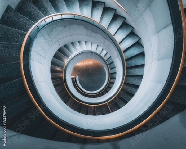Fototapeta A spiral staircase with balanced curves and structure