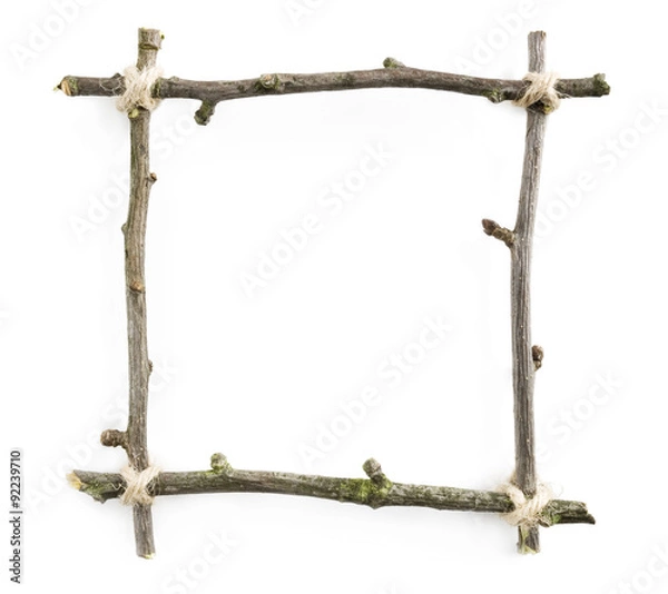 Obraz Twig frame with rope on white