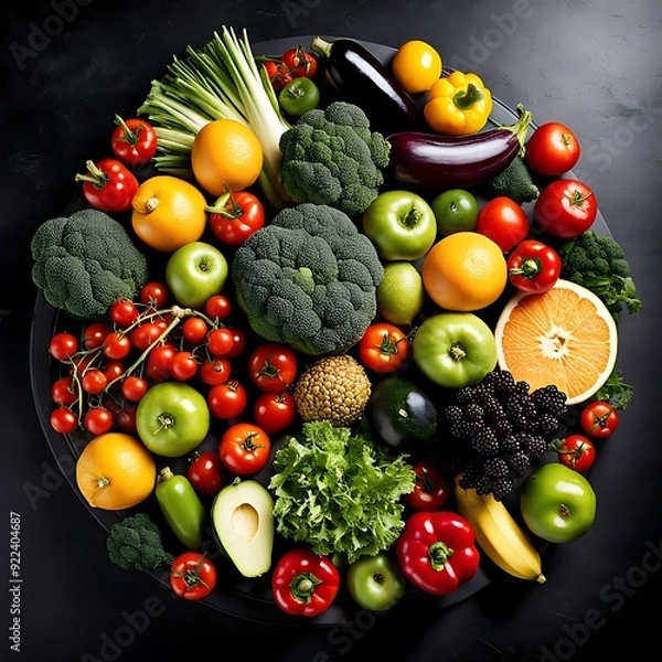 Obraz Fresh & colorful vegetables on black table