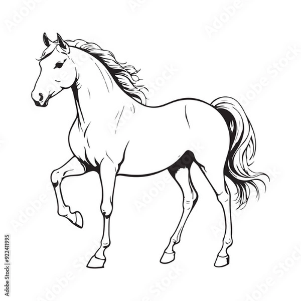 Fototapeta line art on white background. line art horse on white background. sketch style. Vector graphic icon animal.