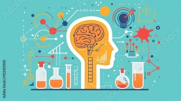 Obraz Data-driven science, AI research tools, flat design illustration