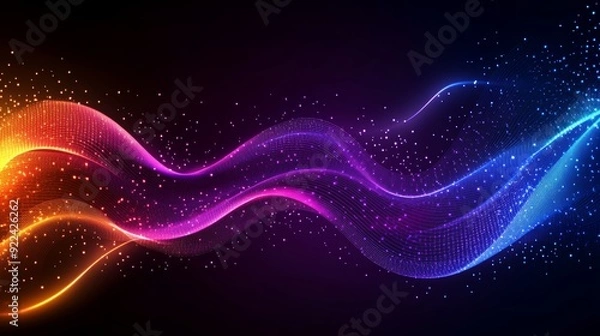 Fototapeta With bokeh effect and purple technology waves, this background is abstract and creative
