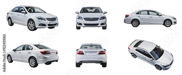 Obraz PNG Collection of white sedan. Different angles and perspectives of white cars