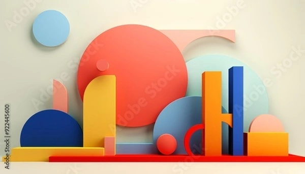 Obraz Simplistic flat design, side view, abstract shapes theme, 3D render, Splitcomplementary color scheme