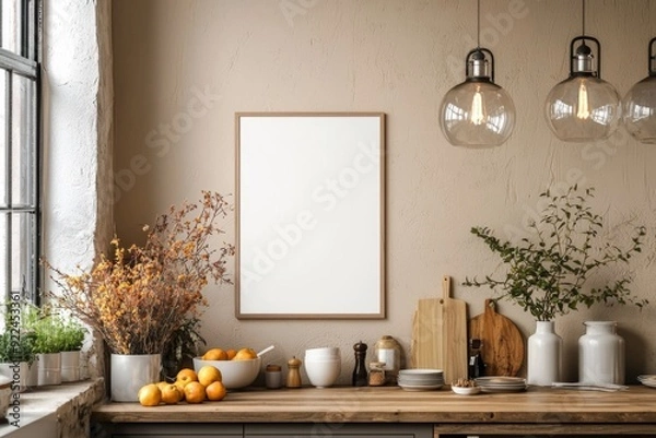 Fototapeta Minimalist Kitchen interior with Poster Mockup created with Generative AI