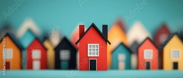 Fototapeta Whimsical Cartoon Victorian Village with Copy Space for Text