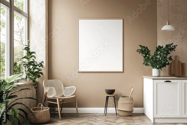 Fototapeta Minimalist Kitchen interior with Poster Mockup created with Generative AI