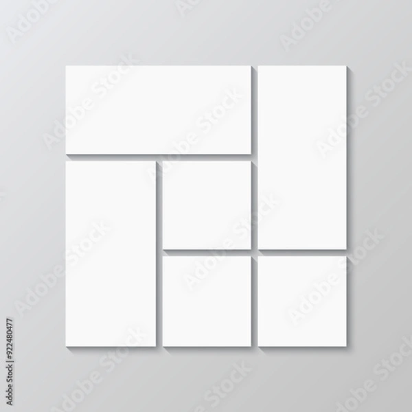 Fototapeta Moodboard grid template. Mosaic pictures frame. Square photo collage mockup. Portfolio images layout. Album brandboard. Retro gallery banner. Vector illustration. Combination background