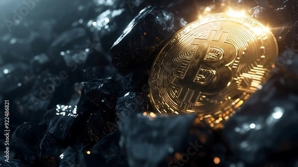 Fototapeta financial bitcoin or crypto market concept in gold and black color