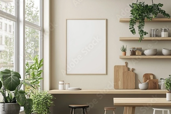 Fototapeta Minimalist Kitchen interior with Poster Mockup created with Generative AI