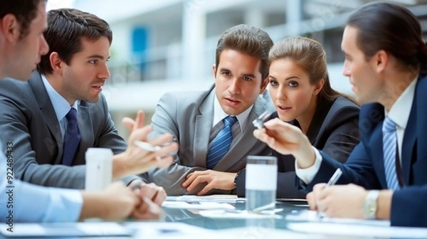 Fototapeta team of executives discussing their company's competitive advantage