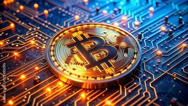 Fototapeta Bitcoin Blockchain Cryptocurrency Digital Encryption and Technology Background