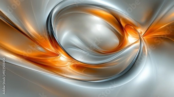 Fototapeta Sleek and Futuristic Abstract Digital Art with Metallic Orange and Silver Swirls, Featuring Glossy Fluid Motion and High-Tech Aesthetic, Perfect for Modern Design and Technology Backgrounds