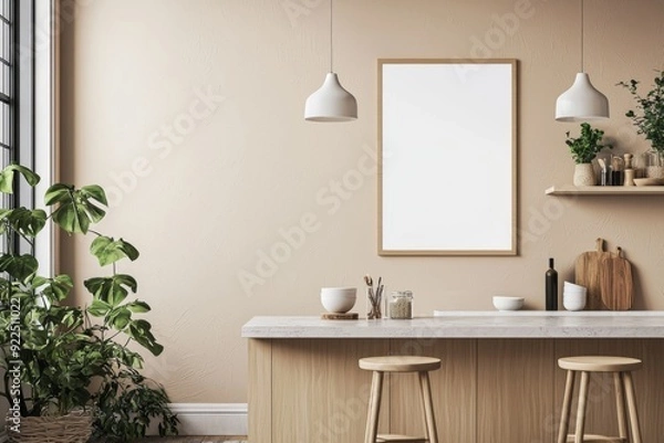 Fototapeta Minimalist Kitchen interior with Poster Mockup created with Generative AI