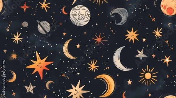Obraz Pattern featuring hand-drawn stars, moons