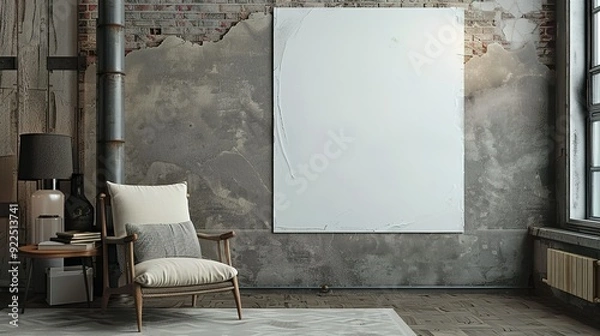 Fototapeta A Cozy Reading Nook with a Blank Canvas and a Rustic Industrial Vibe