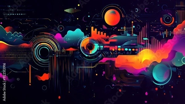 Fototapeta Abstract Digital Art with Neon Colors and Geometric Shapes