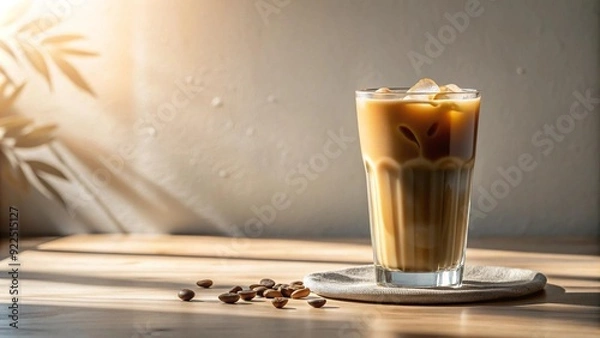Fototapeta A Minimalist Iced Coffee Composition: Capturing the Essence of a Refreshing Morning  AI generated