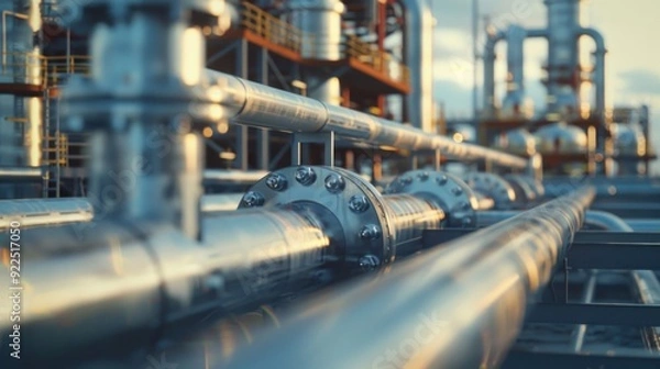 Obraz Hydrogen renewable energy production pipeline - hydrogen gas for clean electricity solar and windturbine facility.