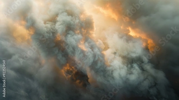 Fototapeta High-altitude view of intense wildfires releasing large volumes of CO2 and thick smoke