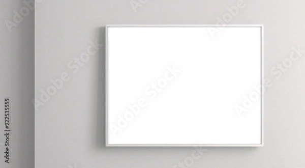 Obraz 窓の光と影を持つ白い壁の背景に掛かっている最小限の空の正方形の白いフレーム画像のモックアップ。画像を分離する	
