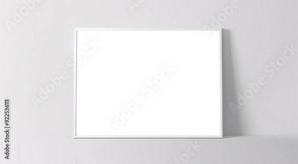 Fototapeta 窓の光と影を持つ白い壁の背景に掛かっている最小限の空の正方形の白いフレーム画像のモックアップ。画像を分離する	