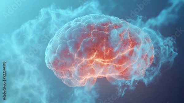 Fototapeta Abstract visualization of brain activity with glowing neural connections.