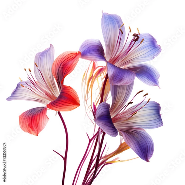 Fototapeta Colorful, artistic illustration of vibrant flowers with delicate petals, isolated on a white background. Perfect for greeting cards, decor, and design.
