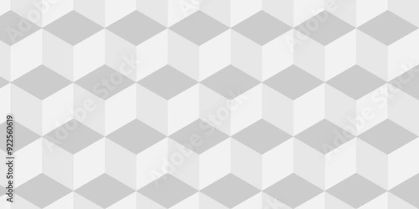 Fototapeta Minimal vector cubes geometric tile and mosaic wall grid backdrop hexagon technology wallpaper background. white and gray block cube structure backdrop grid triangle texture vintage design.