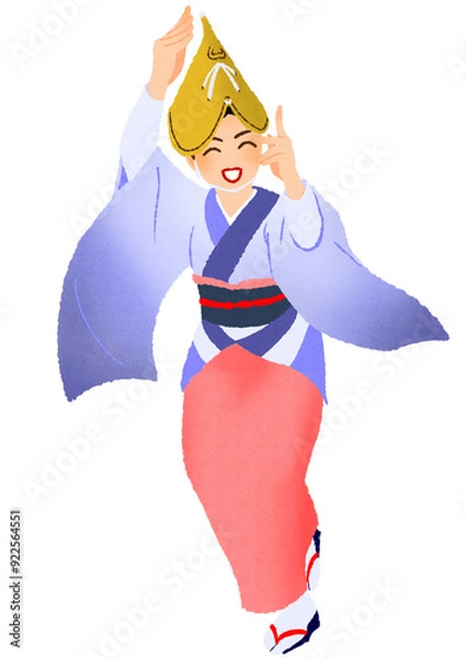 Fototapeta 日本の夏祭りで盆踊りを踊る女性