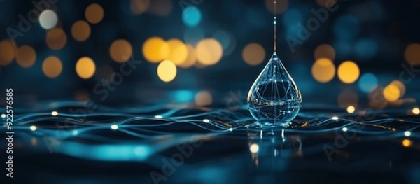 Obraz A digital water drop - water supply rectification, advanced technology in resource management. Background with copyspace