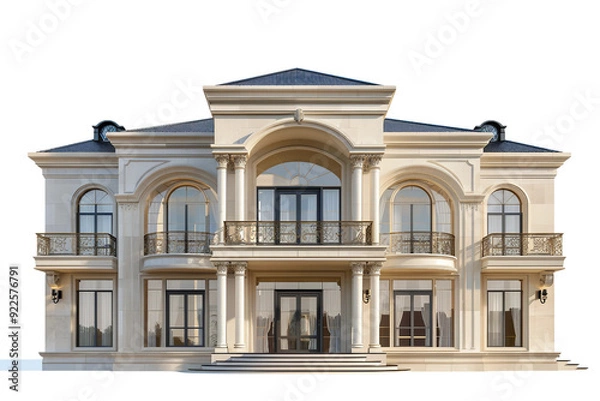 Fototapeta 3d majestic mansion villa with luxurious amenities isolated on transparent background