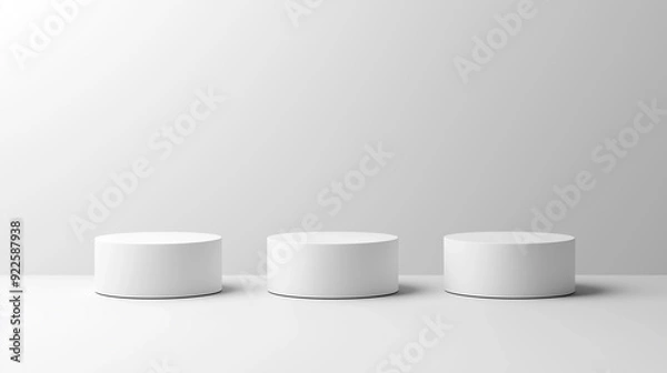 Fototapeta Minimalist display podiums with strong shadows in bright sunlight.