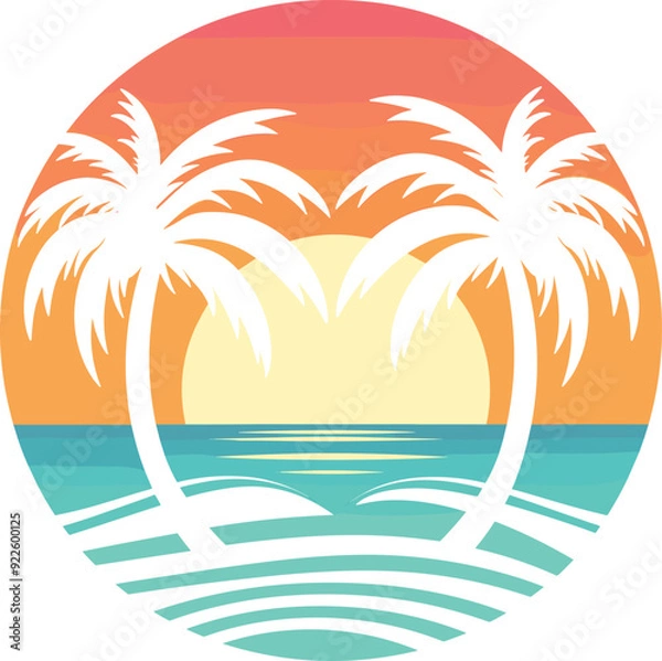 Fototapeta Beautiful landscape of palm trees. Evening on the beach with palm trees.