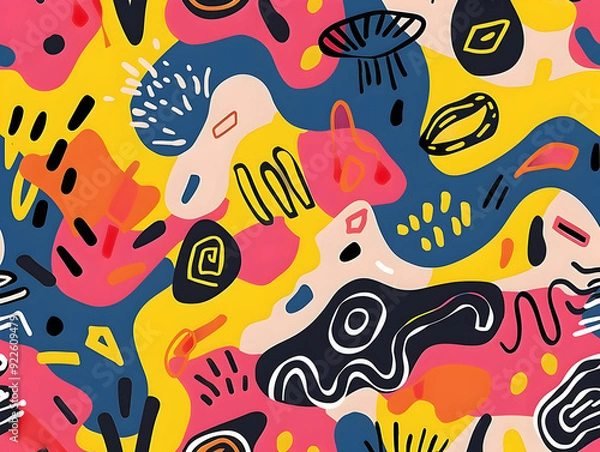 Fototapeta "Vibrant Abstract Expressionist Pattern with Dynamic Shapes and Bold Colors"