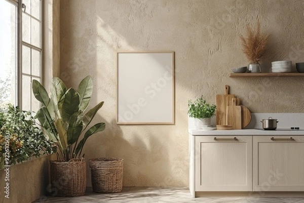 Fototapeta Minimalist Kitchen interior with Poster Mockup created with Generative AI