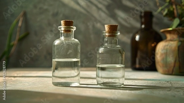 Fototapeta Two empty bottles for cosmetics on a table