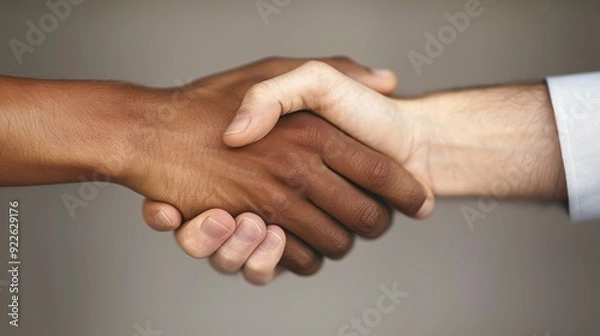 Fototapeta Handshake Between Two People in Cozy Sweaters on a Soft Blurred Background