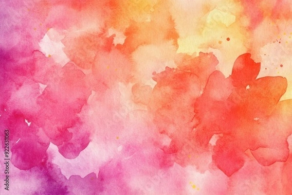 Fototapeta A vibrant watercolor abstract with blends of pink, red, orange, and yellow tones creating a lively and warm atmosphere.