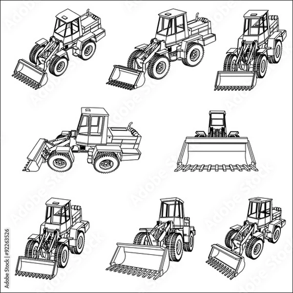Fototapeta Bulldozer. Eight 3D projection vector.