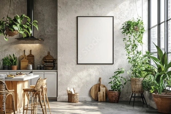 Fototapeta Minimalist Kitchen interior with Poster Mockup created with Generative AI