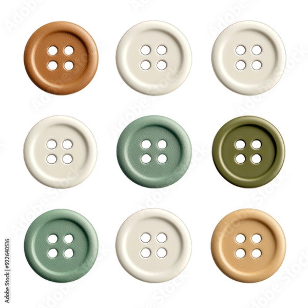 Fototapeta A collection of colorful buttons arranged in a grid, perfect for crafts and sewing projects. transparent background
