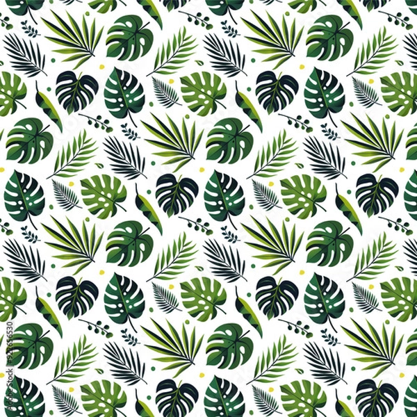 Fototapeta Pattern of Bright Colors Tropical Summer Leaves on a Transparent Background
