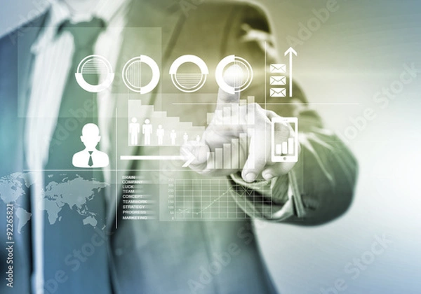 Fototapeta Man working with virtual panel