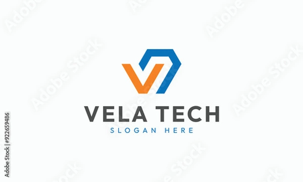 Fototapeta Initials VT Abstract Monogram Logo Design Named Vela Tech